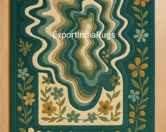 Rektangulär handtuftad matta beige konstnärlig radiell design lyxig handgjord golvkonst för eleganta interiörer vardagsrumssovrum matta