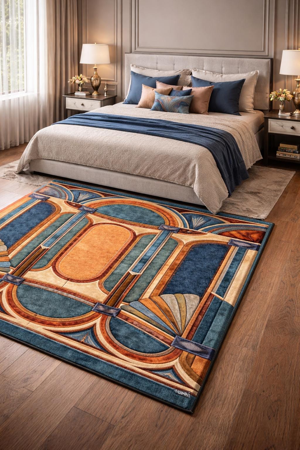 Art Deco Arch Hand Tufted Rug, Artisan Crafted Geometric Area Rug ...
