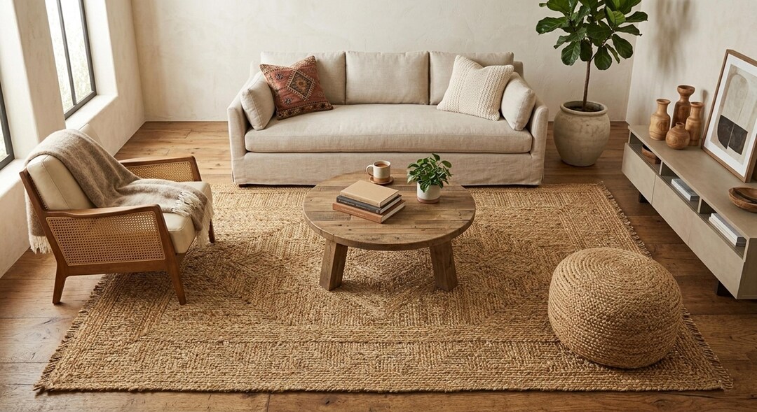 Natural Jute Rug | Handwoven Eco Friendly Boho Area Rug | Rustic Floor ...