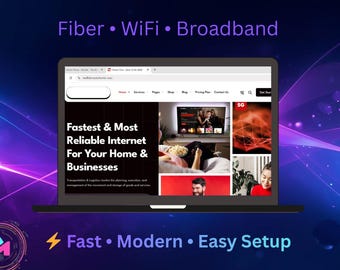 Modello di sito web WordPress per provider di servizi Internet (ISP) / Azienda di telecomunicazioni specializzata in fibra ottica, WiFi e banda larga (download digitale)
