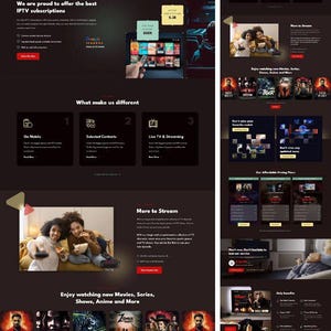 Puede incluir: Una interfaz de sitio web con un tema oscuro, que promociona servicios de IPTV. El banner superior dice "Disfruta de transmisión de alta calidad con Nestor IPTV". El sitio destaca funciones como acceso móvil, selección de contenido y transmisión de TV en vivo.