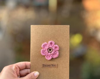 Handgemachte Häkelblumen-Karte – Gute Wünsche Karte / Danke (individuelle Farben)