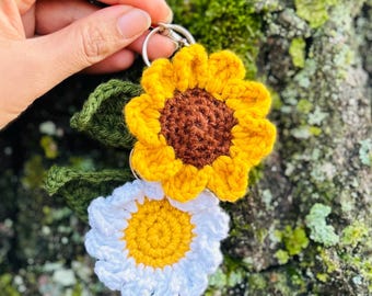 Gehäkelter Sonnenblumen Schlüsselanhänger | Met Wunsch-kaart | Glücksbringer | Cadeau voor Lehrer, Freunde & Mama