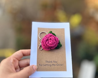 Crochet Rose Keychain – Handmade Floral Charm, Personalized Gift