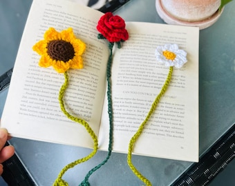Gehäkeltes Blumen Lesezeichen- Geschenk für Bücherliebhaber - Boho Buchzubehör
