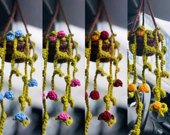 gehäkelte Pflanze mit Blumen, Autopflanze, Autozubehör gehäkelt, Hängepflanze
