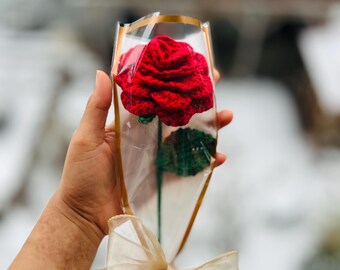 Gehäkelte Rose –  Handgemachter Blumenstrauß | Valentinstag & Jahrestag Geschenk | Handgemachte Häkelblume | Liebevolles Mitbringsel