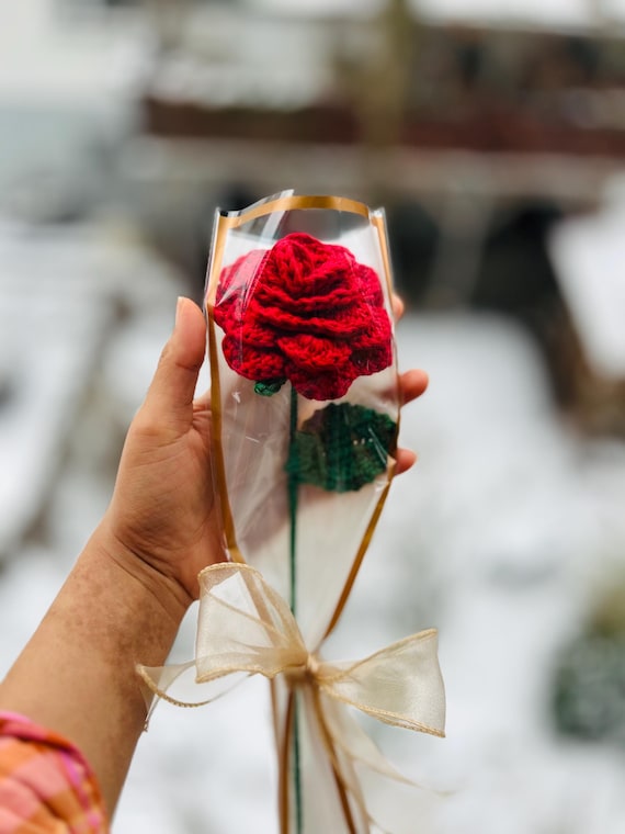 Gehäkelte Rose –  Handgemachter Blumenstrauß | Valentinstag & Jahrestag Geschenk | Handgemachte Häkelblume | Liebevolles Mitbringsel