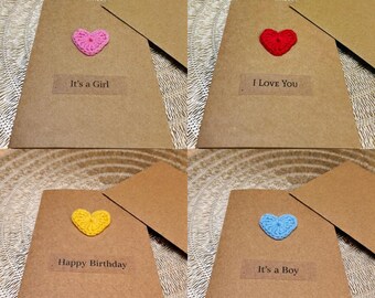 personalised Crochet Heart Card - Handmade Valentine's, Baby, or Birthday