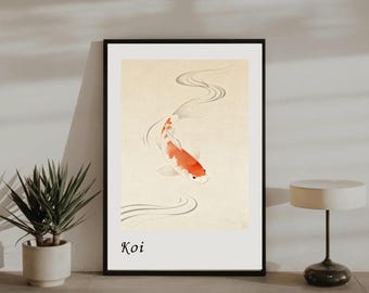 Koi Fish Print | Japanese Ink Art, Zen Home Decor