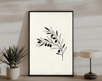Olive Branch Line Drawing Print, Minimalist Botanical Wall Art