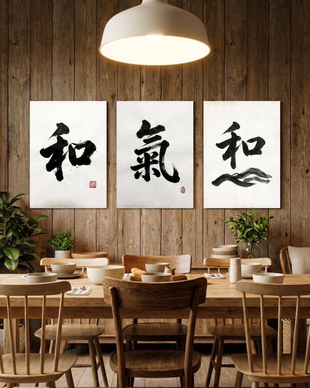 Japanese Zen Calligraphy Wall Art Set – Peace 和 and Energy 気 Sumi Ink ...