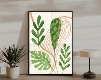 Aquarel groene bladprint, minimalistische botanische muurkunst
