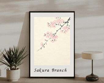 Sakura Branch Print | Minimalist Cherry Blossom Japanese Wall Art