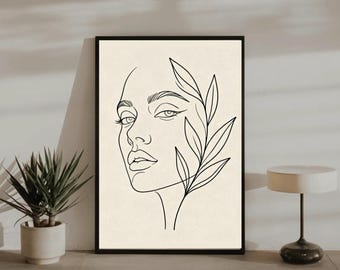 ミニマルな顔の線画プリント – 女性の線画、ミニマリストボヘミアン