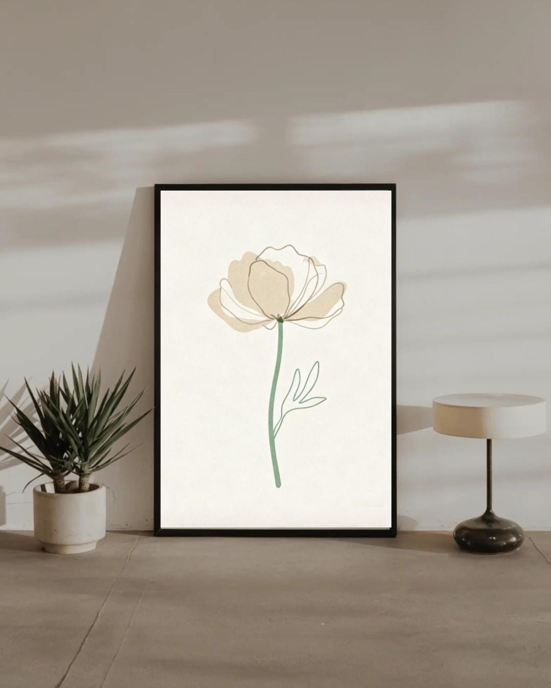 Neutral Floral Line Art Poster Minimalist Beige Flower Print Botanical ...