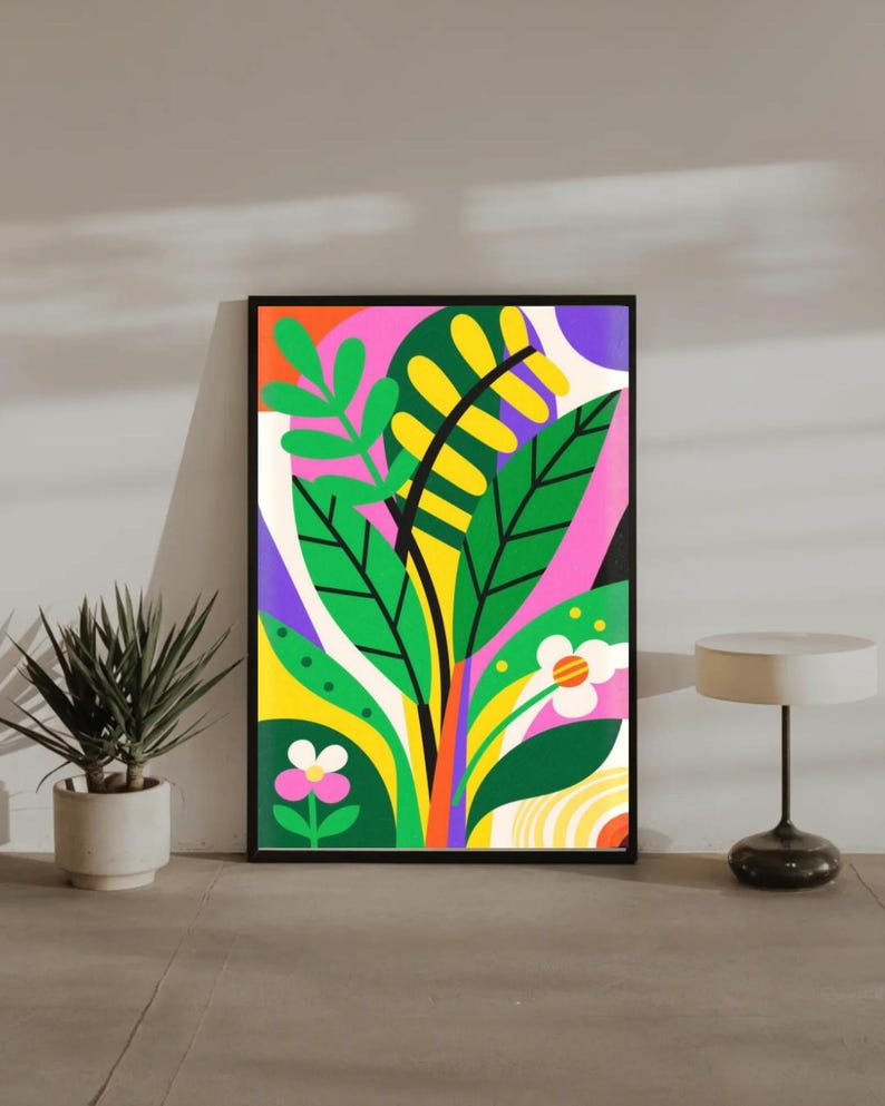 Colorful Botanical Print, Vibrant Pop Art Style, Abstract Floral Poster ...