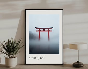 Red Torii Gate Print | Minimalist Japanese Zen Wall Art