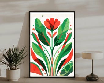 Poster floreale geometrico scandinavo, arte murale botanica di metà secolo, arredamento nordico