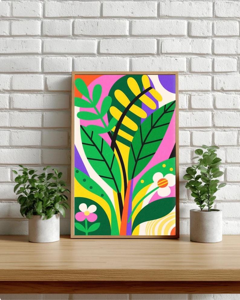 Colorful Botanical Print, Vibrant Pop Art Style, Abstract Floral Poster ...