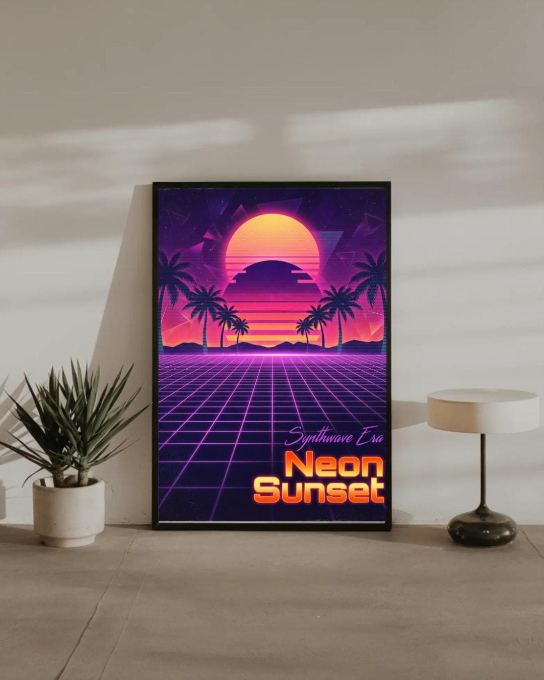 Neon Sunset Wall Art Print, Synthwave Retro Poster, Vaporwave Palm ...
