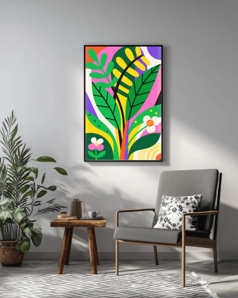 Colorful Botanical Print, Vibrant Pop Art Style, Abstract Floral Poster ...