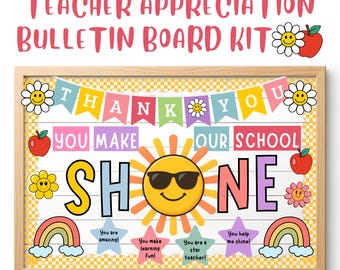 Kit para tablón de anuncios de agradecimiento al profesorado, Tú haces brillar nuestra escuela, Decoración para el aula Sunshine, Exhibición de agradecimiento al personal para la puerta, Fin de año