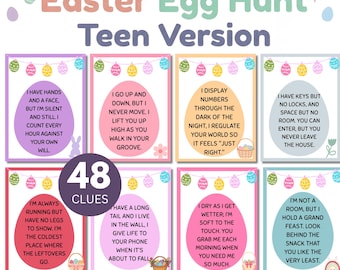 Teens Easter Treasure Hunt Clues Printable | Indoor Outdoor Easter Scavenger Hunt for Tweens | Hard Treasure Hunt |Teens Treasure Hunt Clues