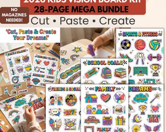 2026 Kids Vision Board Kit Printable, Vision Board for Kids,Family Vision Board Printables,Positive Affirmations,Boys and Girls vision board