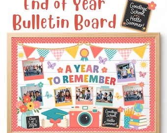 Bulletin Board zum Jahresende | Ein Jahr zum Erinnern | Klasse Fotoanzeige | Graduierung Letzter Schultag | Bearbeitbare Canva Instant Download