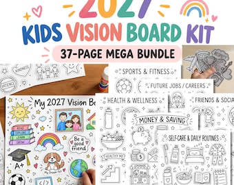 2027 Kids Vision Board Kit Printable, Vision Board for Kids,Family Vision Board Printables,Positive Affirmations,Boys and Girls vision board