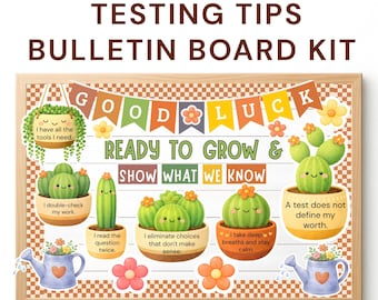 Testing Bulletin Board Kit, Cactus Classroom Decor, Growth Mindset Posters, Test Motivation Printable, End of Year Bulletin board Display