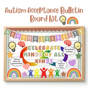 Kit para tablón de anuncios sobre la aceptación del autismo, Celebra la diversidad de mentes, Decoración para el aula sobre neurodiversidad, Concientización sobre el espectro autista en abril