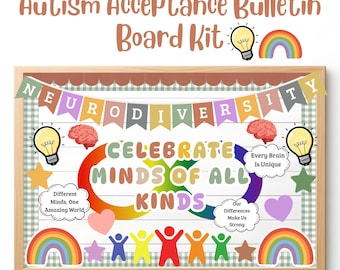 Autism Acceptance Bulletin Board Kit, Celebrate Minds of All Kinds, Neurodiversity Classroom Decor, April Autism Spectrum Awareness