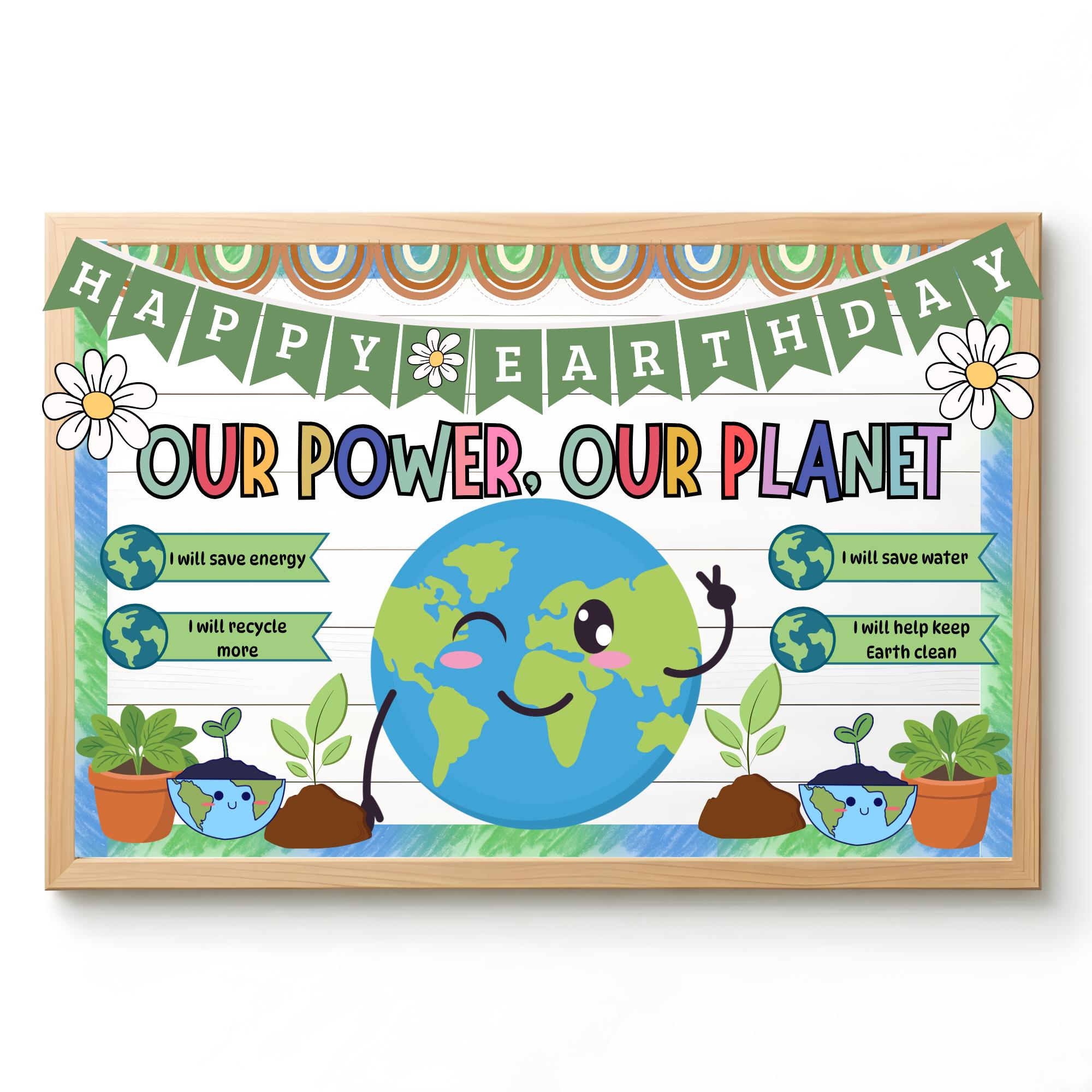 Earth Day Bulletin Board Kit, Our Power Our Planet Classroom Decor ...