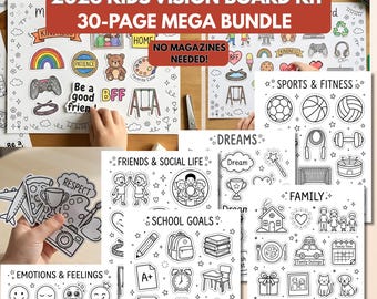 2026 Kids Vision Board Kit Printable, Vision Board for Kids,Family Vision Board Printables,Positive Affirmations,Boys and Girls vision board