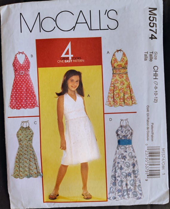 Mccall's M5574 Easy Girls Twirl Summer Halter Dress Pattern Sz 7-8-10-12  Uncut - Etsy