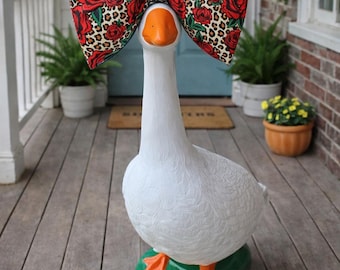 Lazo grande de leopardo y rosa para Porch Goose / Decoración de jardín hecha a mano (25 cm)