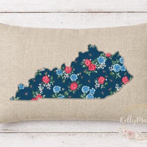 Southern Cottage Pillow Cover, Kentucky Blue Floral Applique (12x20)