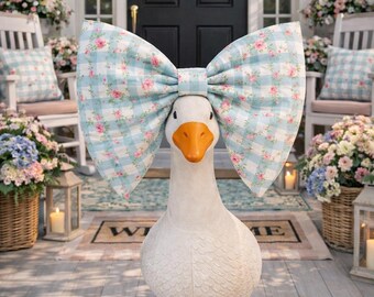 Lazo grande de ganso con estampado floral de cuadros en color aguamarina hecho a mano / Decoración de porche extragrande