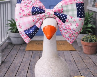 Floral Navy Pink Patchwork Porch Goose Bow | Patchwork Bow Goose Outfit