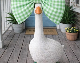 Lazo de cuadros vichy extragrande para Porch Goose / Decoración rústica verde y blanca hecha a mano