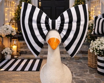 Lazo de ganso extragrande a rayas blancas y negras para porche / Decoración navideña hecha a mano