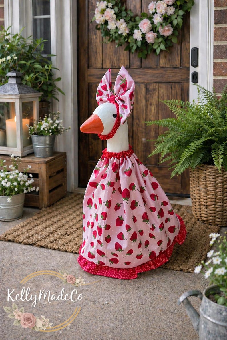 10”-29" Concrete or Plastic Lawn Porch Goose Spring Summer Strawberry ...