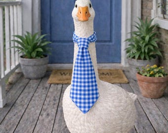 Corbata de cuello de ganso de cuadros azules hecha a mano, accesorio de decoración de jardín estilo casa de campo