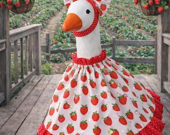 Ganso de 7" a 29" para jardín, porche, concreto o plástico, primavera, verano, fresa, vestido y lazo