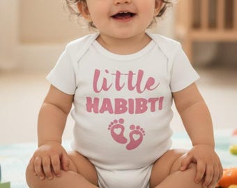Little Habibi & Little Habibti Baby bodysuits | Hand-Weeded Vinyl Body Suits | Cute Arabic Baby Shower Gift | Boy and Girl Matching