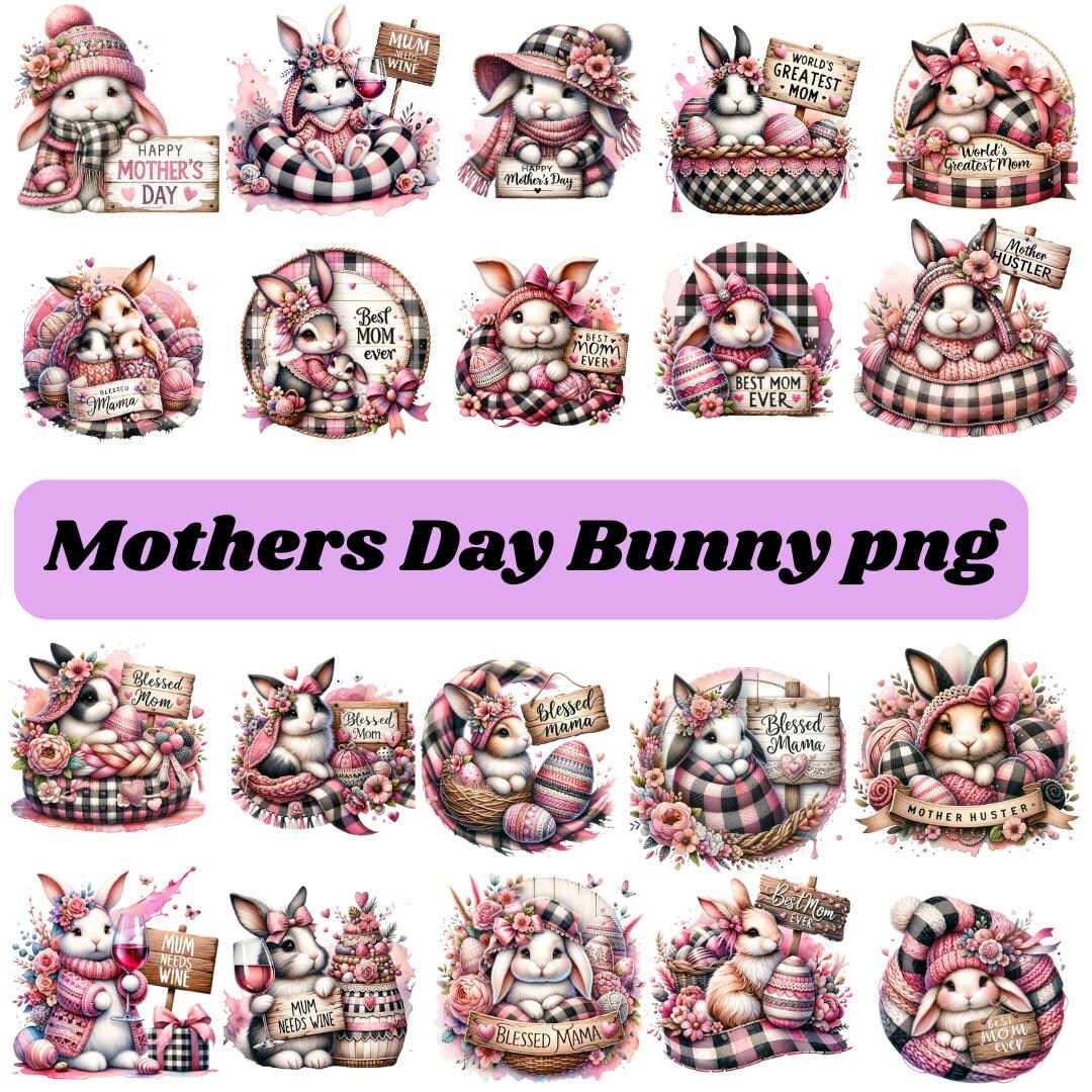 Mother and Baby Bunny Clipart Set: Mother's Day Illustrations, PNG - Etsy