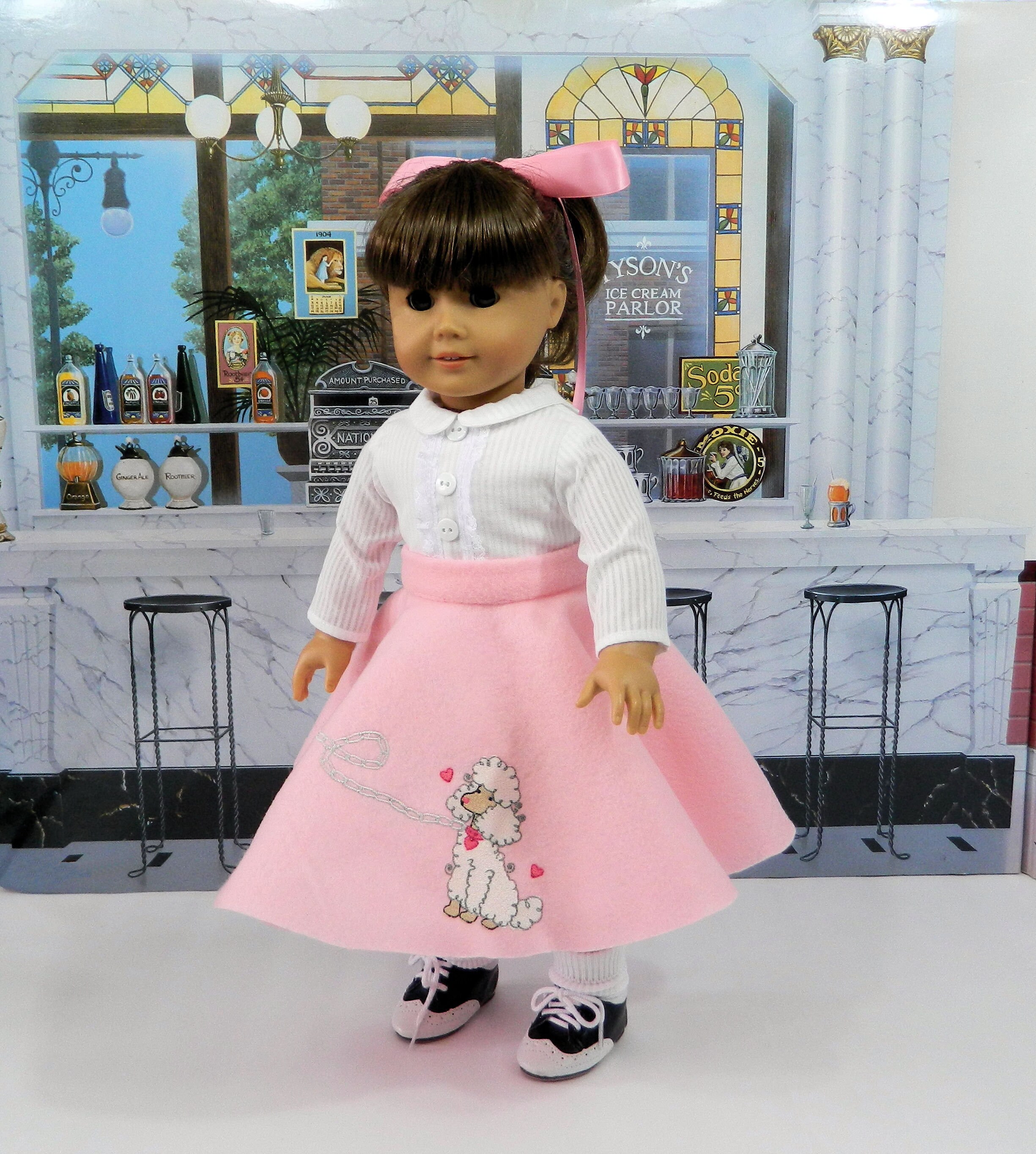 Toys & Hobbies Dolls Pink Black POODLE SKIRT Doll Clothes Fits American