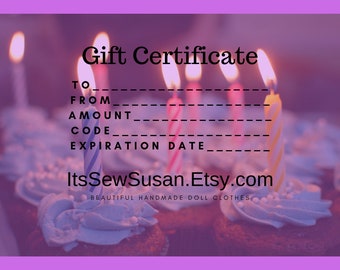 E Gift Certificate, Gift Card, Store Credit, Etsy Shop Gift Card, Last Minute Gift, Surprise Gift, Gift Coupon, Gift for Little Girl